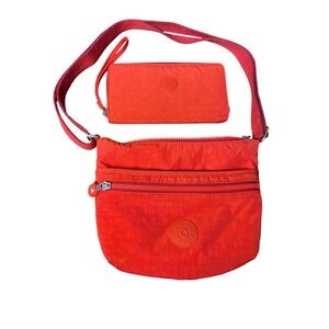 Kipling Red Nylon Crossbody Bag/ Wallet Set Live Light